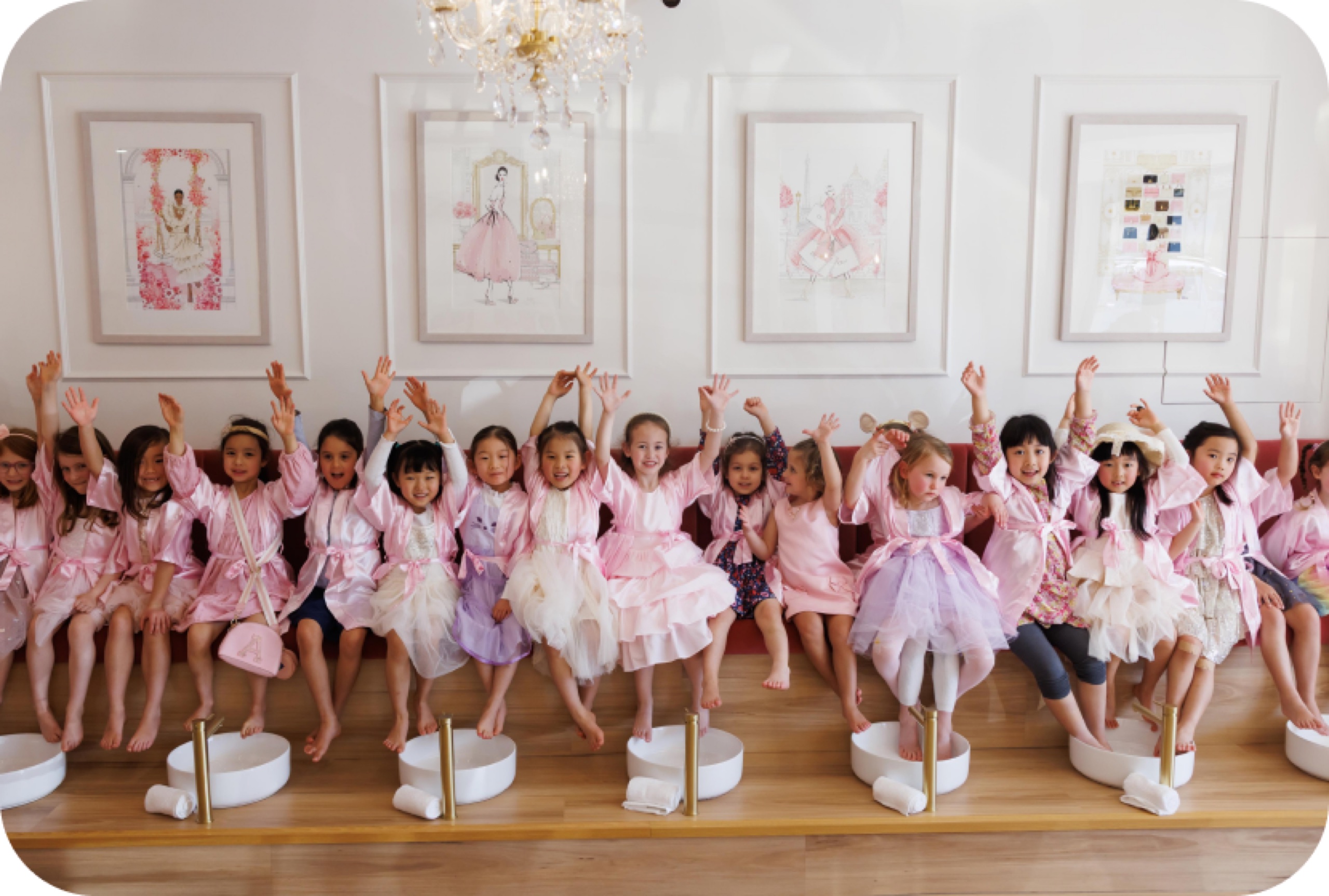 A row of pamper stations set up for a party